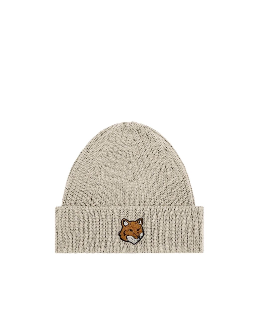 Maison Kitsuné White Maison Kitsuné Fox Head Beanie for men