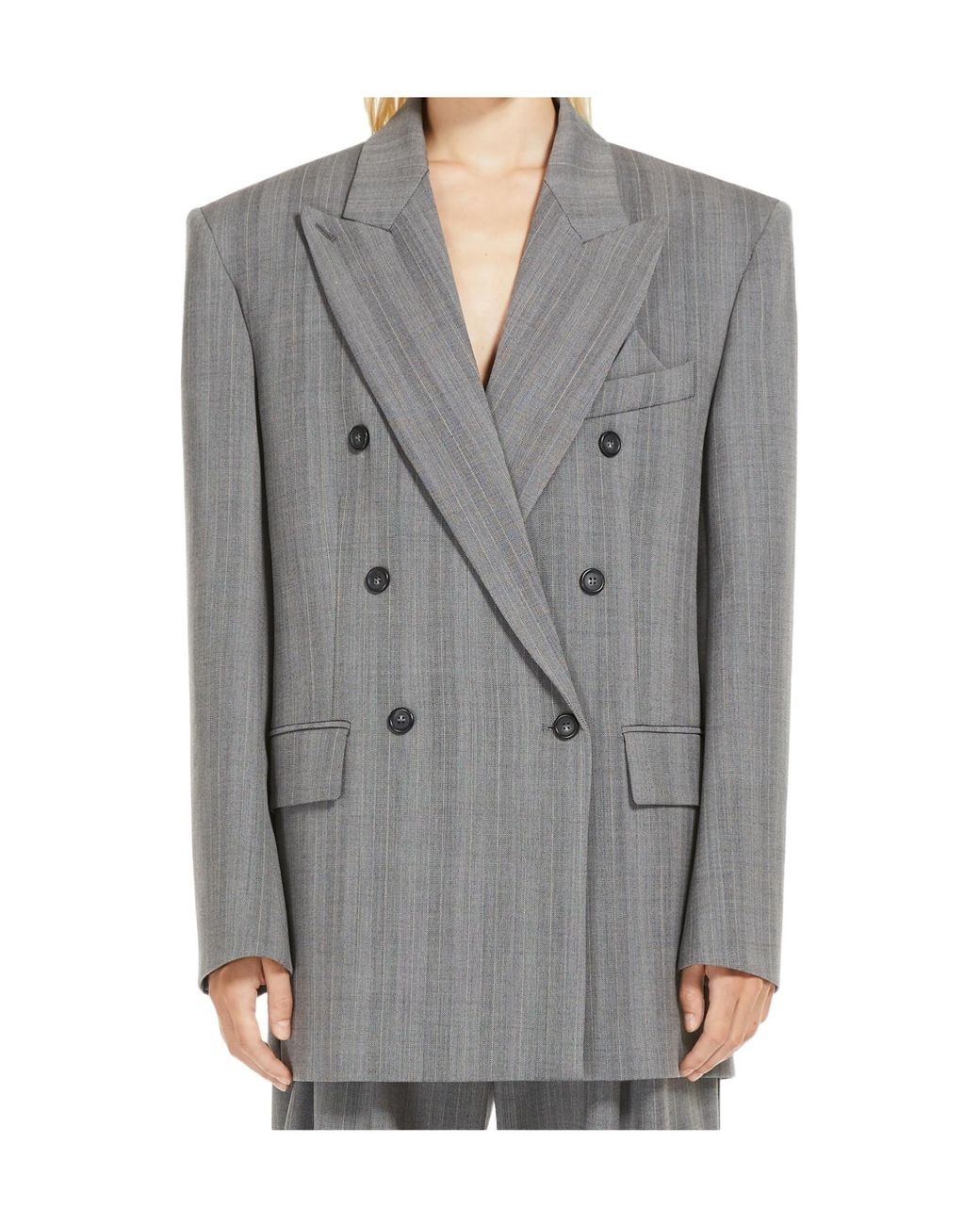 Sportmax Gray Striped Double-Breasted Long-Sleeved Jacket