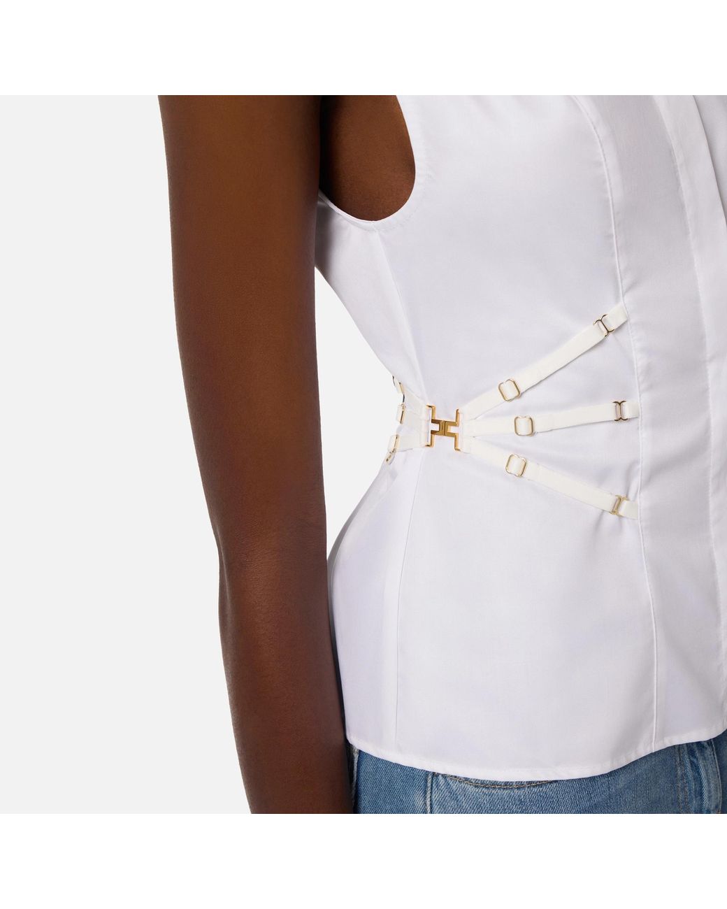 Elisabetta Franchi White Buckled Sleeveless Shirt