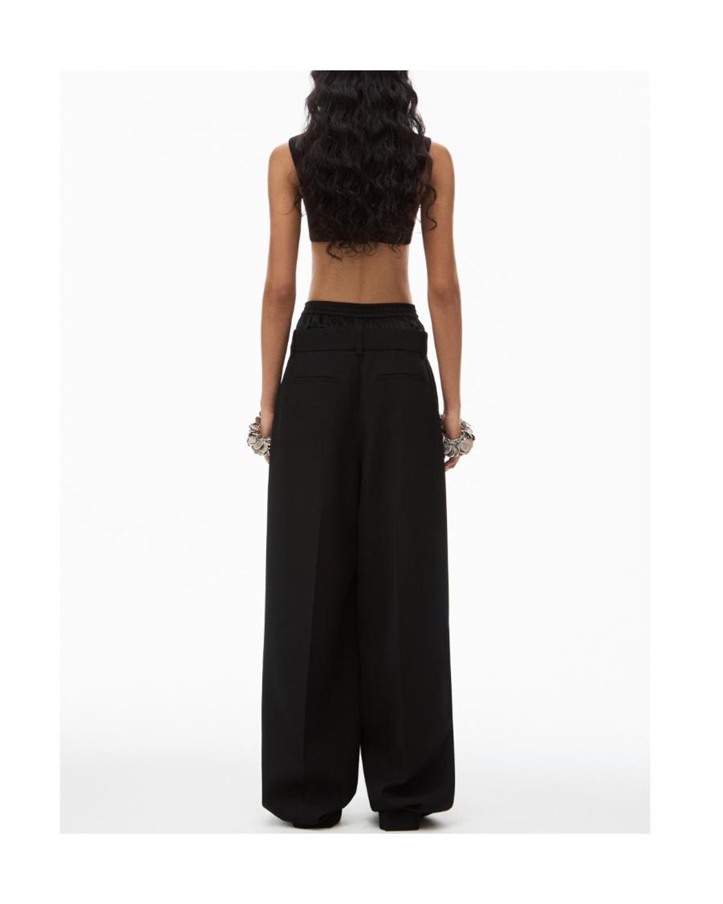 Alexander Wang Black Layered-Design Wool Trousers