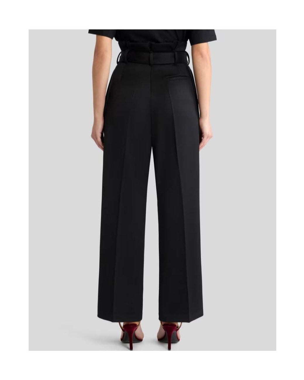 Etro Black Wide-Leg Wool Trousers With Belt