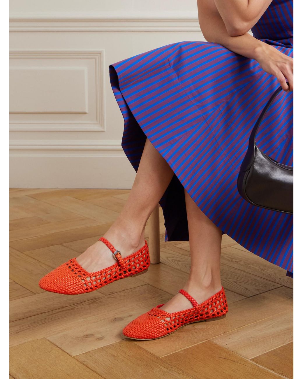 Staud Red Handwoven Leather Ballet Flats