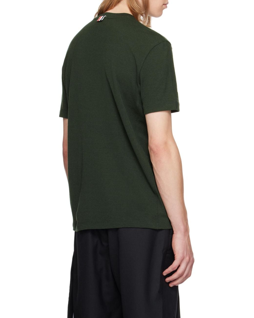 Thom Browne Green Short-Sleeved Crewneck Knitted T-Shirt for men
