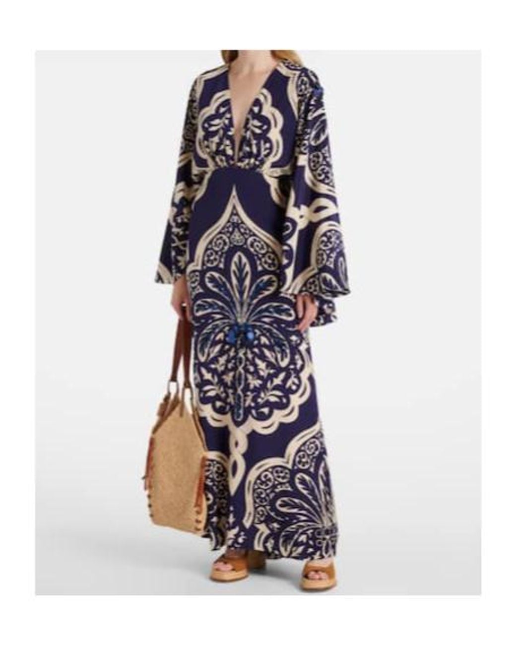 Johanna Ortiz Blue Sequined Printed Silk Maxi Dress