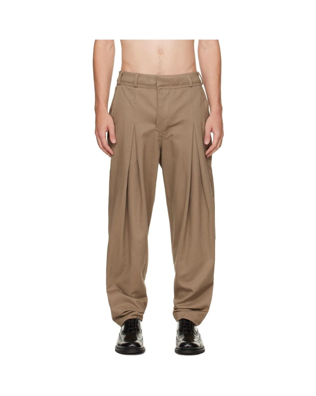 Entire studios Natural Pleated Zip-Detail Casual Trousers for men