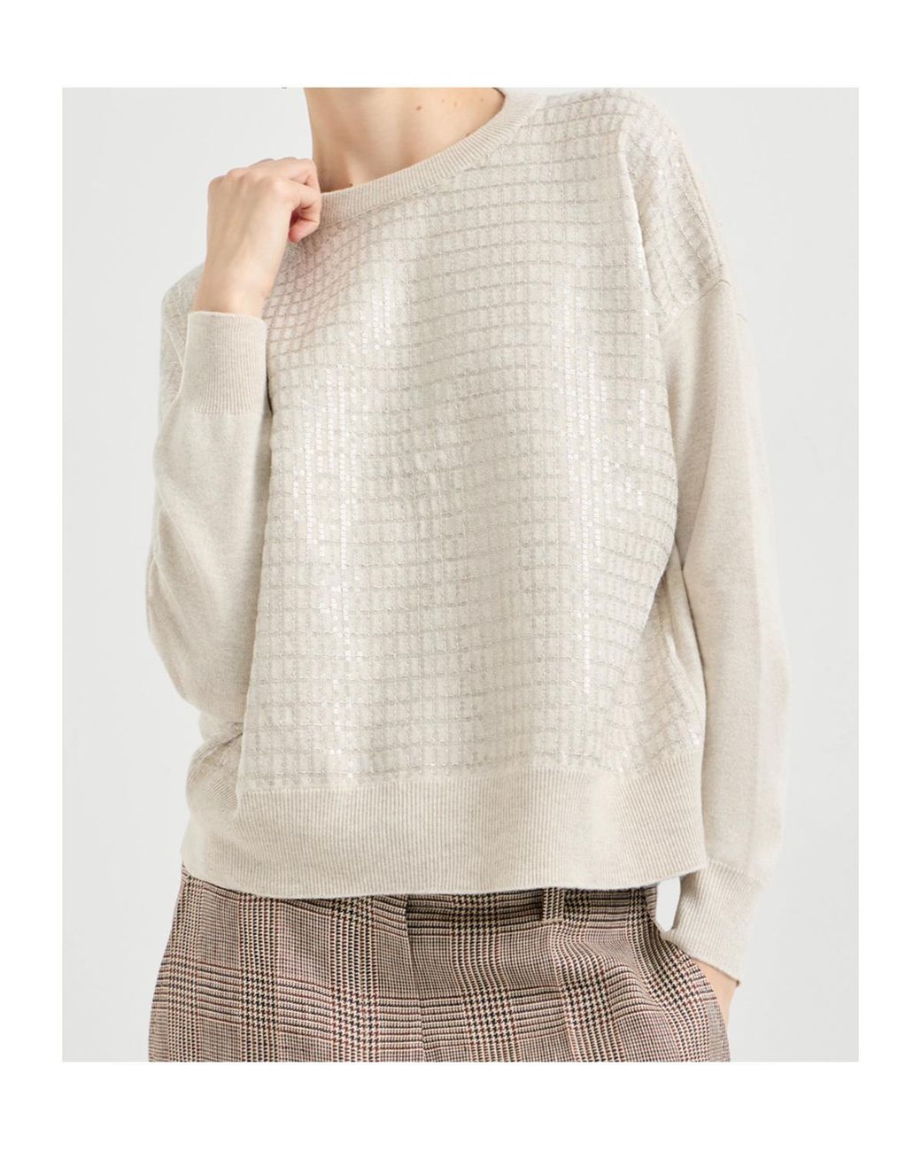 Brunello Cucinelli White Sequin-Embellished Crew-Neck Sweater