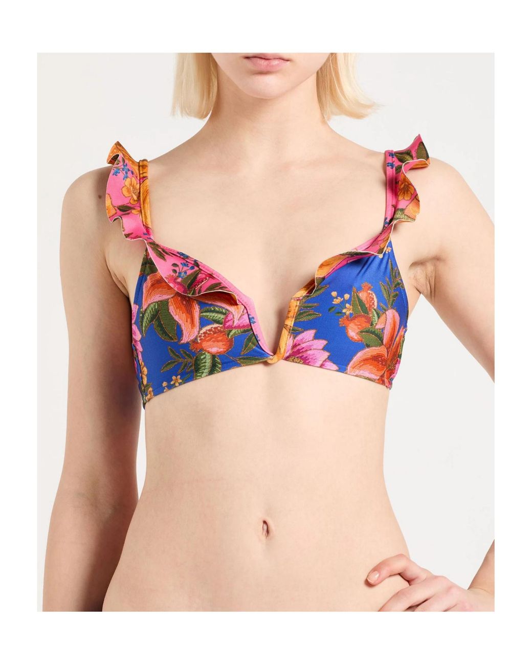 Farm Rio Blue Floral Triangle Bikini Top