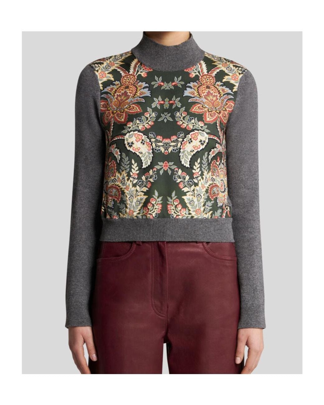 Etro Green Panelled Knit Long-Sleeve Shirt