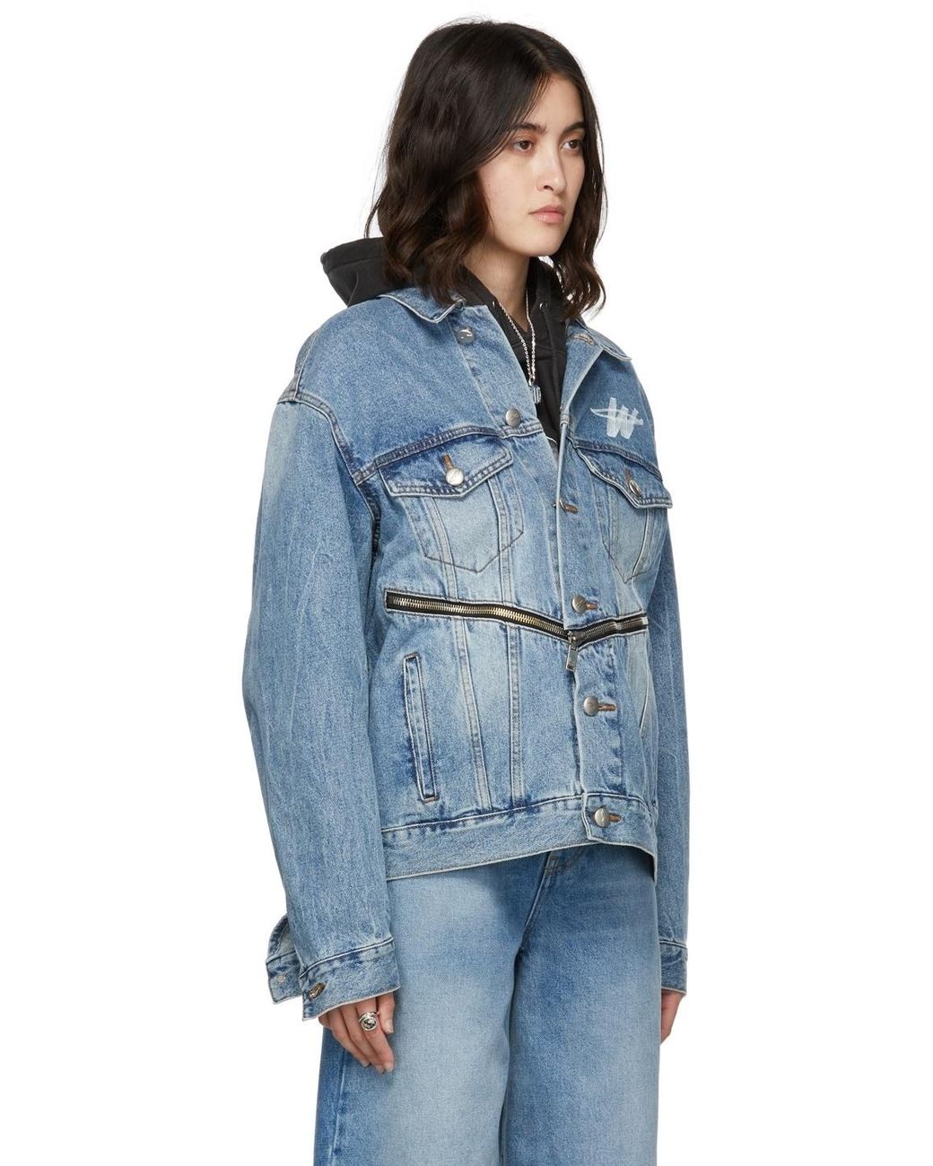 we11done Blue Logo-Print Zip-Detail Denim Jacket for men