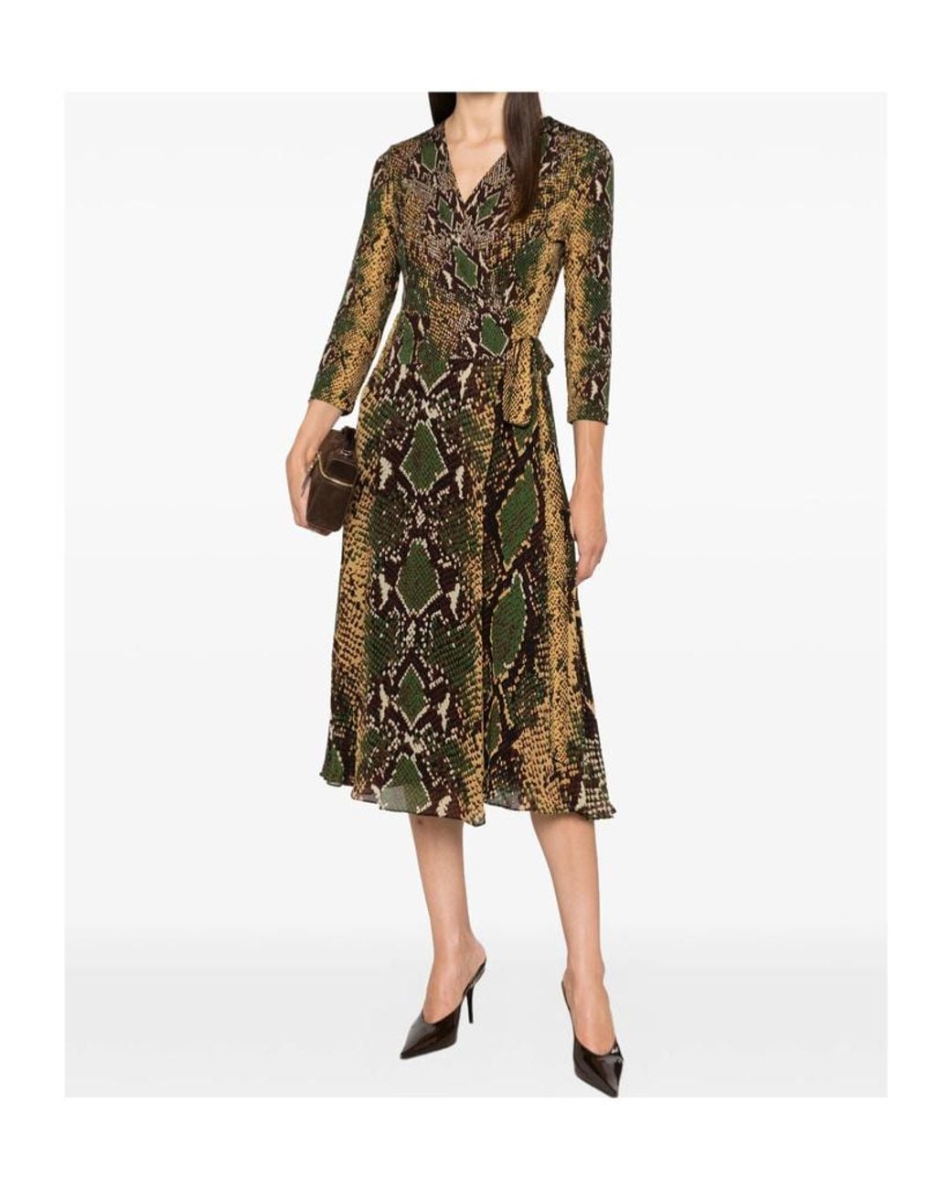 Diane von Furstenberg Green Irina Printed Midi Dress