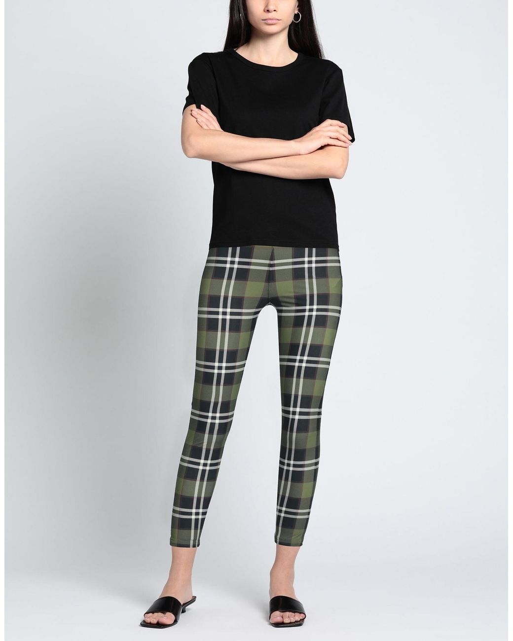 Burberry Green Plaid Stretch Pants