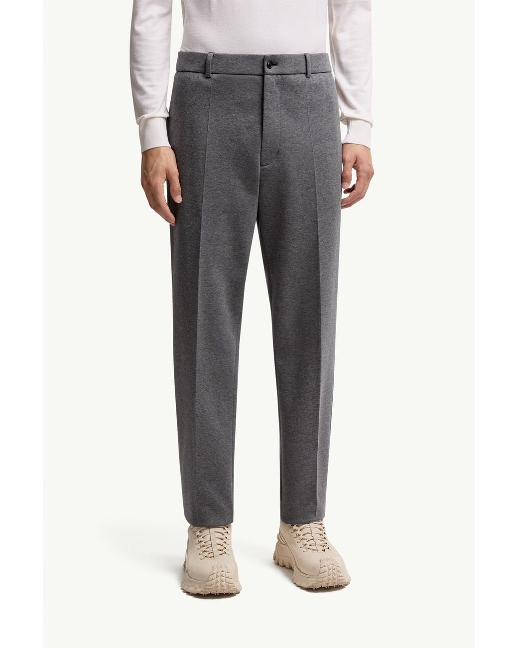 Moncler Gray Cotton Blend Tailored Pants for men