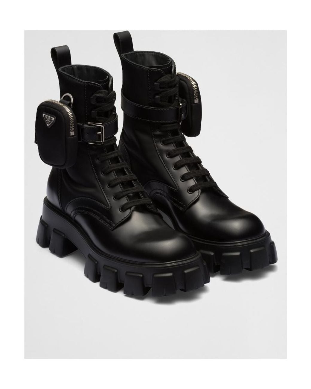 Prada Black Panelled Pouch-Attached Combat Boots for men