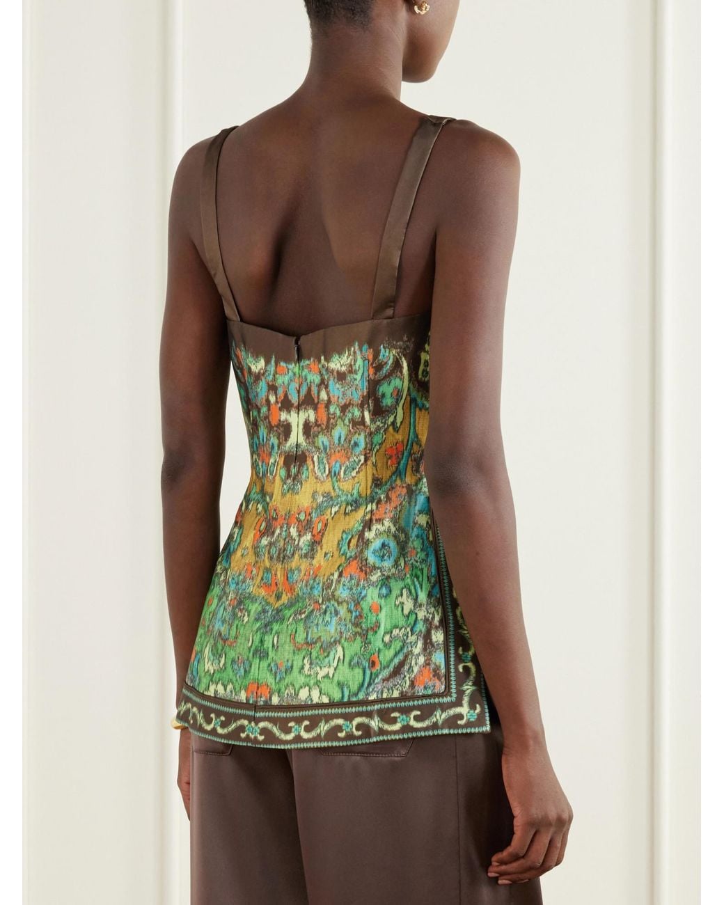 ALÉMAIS Green Printed Satin-Twill Blouse