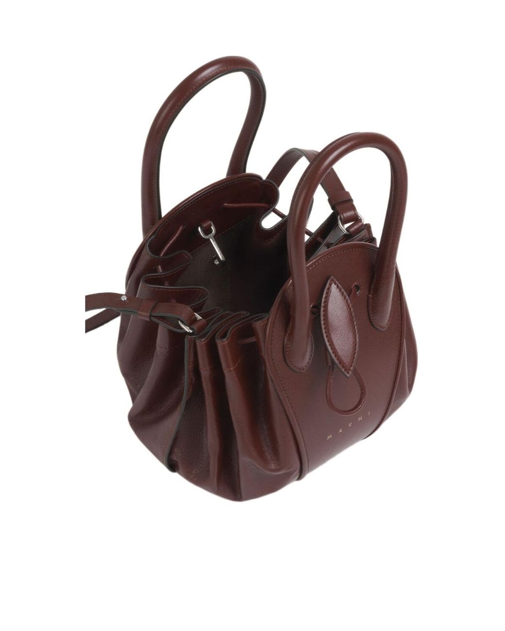 Marni Brown Logo Stamped Tulipea Small Handbag