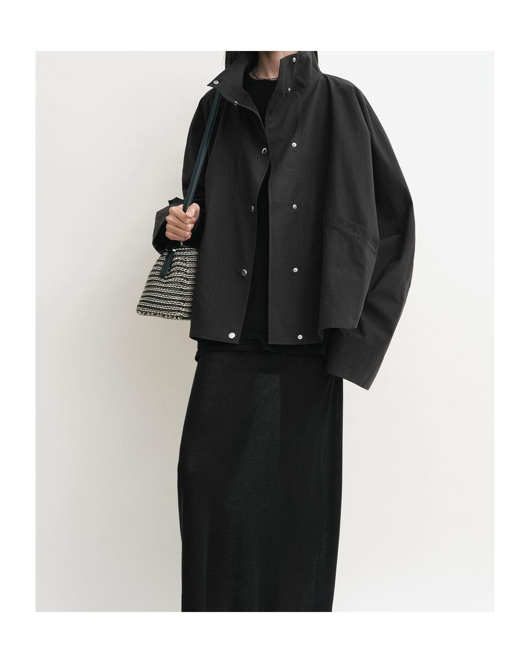 Totême  Black Totême Stand-Collar Snap-Front Jacket