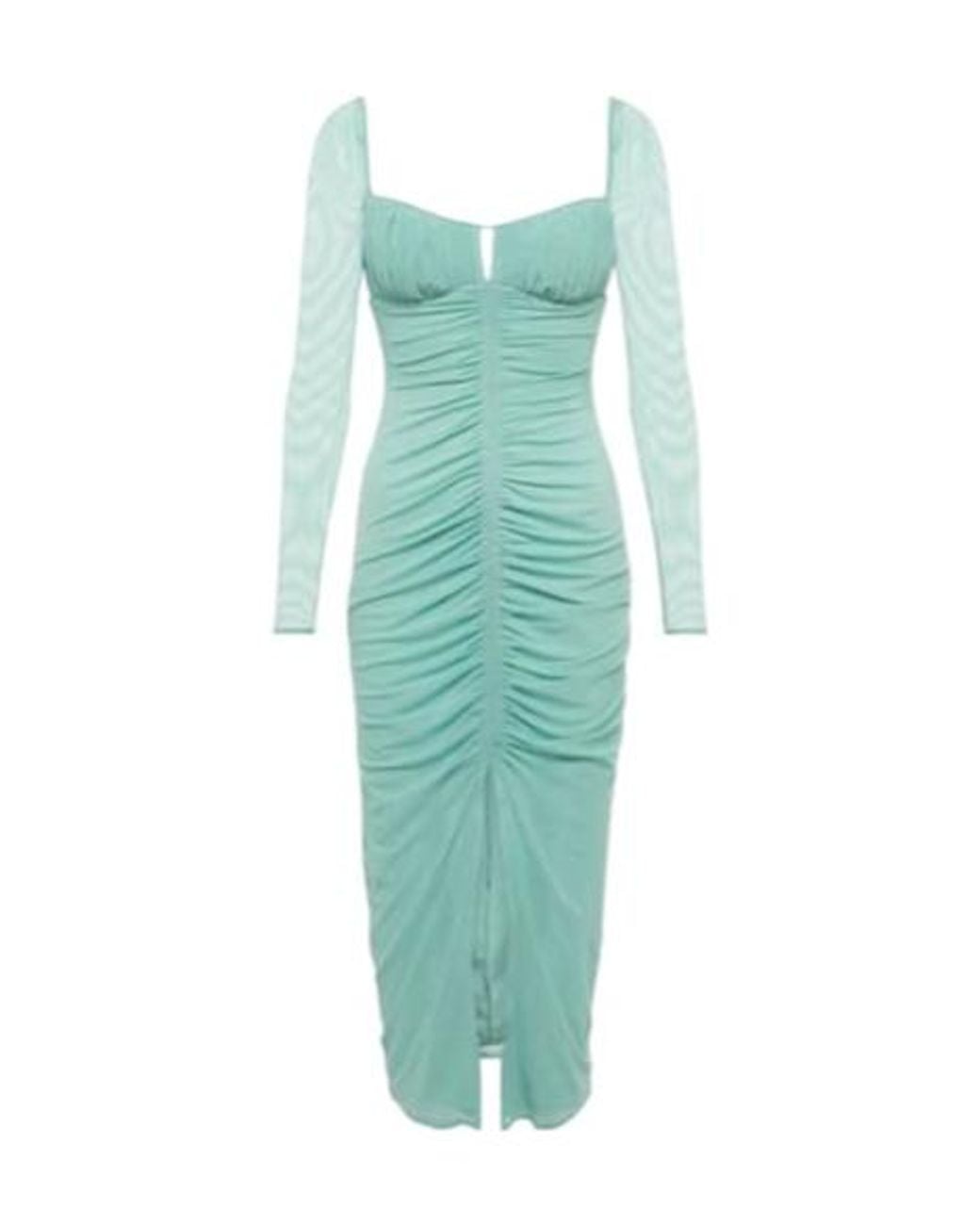 Self-Portrait Green Ruched Midi Dress