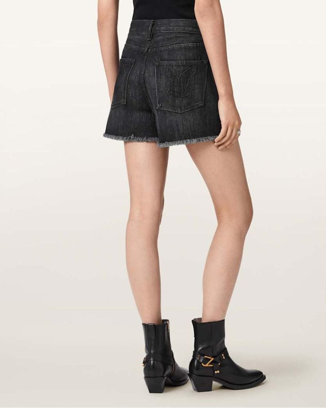 AllSaints Black Heidi High Waisted Stud Denim Shorts