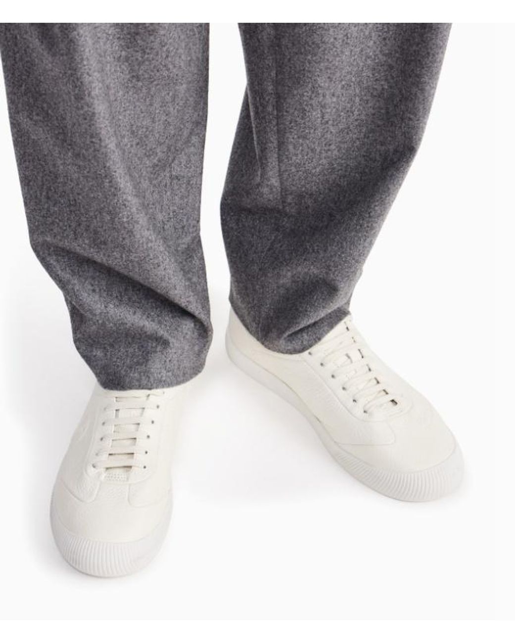 Giorgio Armani White Embossed Logo Low-Top Sneakers for men