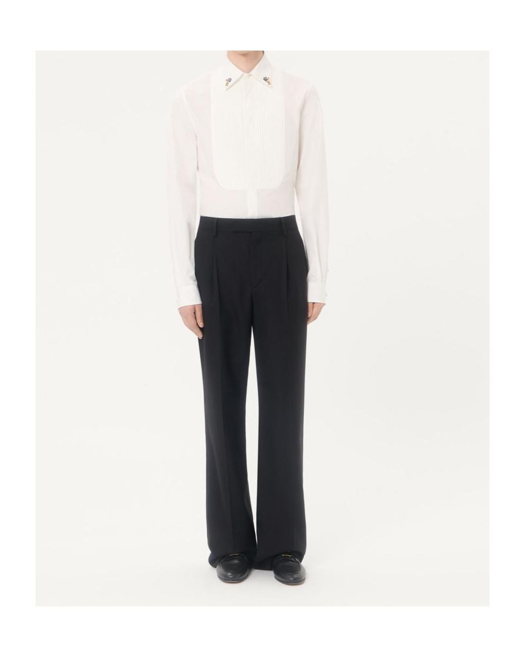 Valentino White Cotton Poplin Shirt With Pleated Plastron And Embroidery On The Collar for men