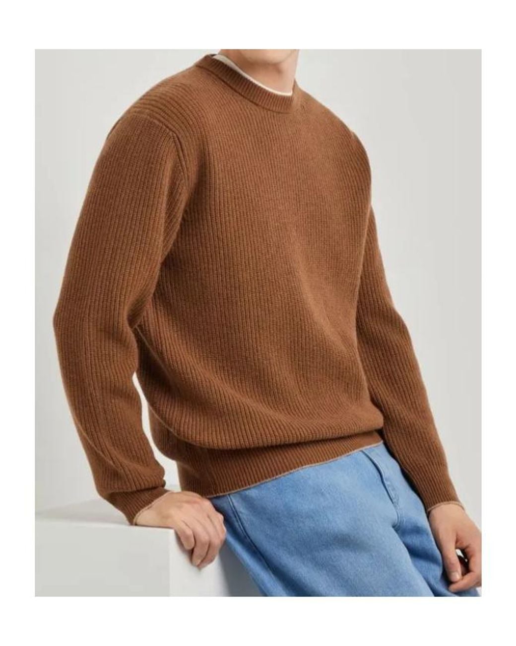 Canali Brown Ribbed Crew-Neck Knitted Sweater for men