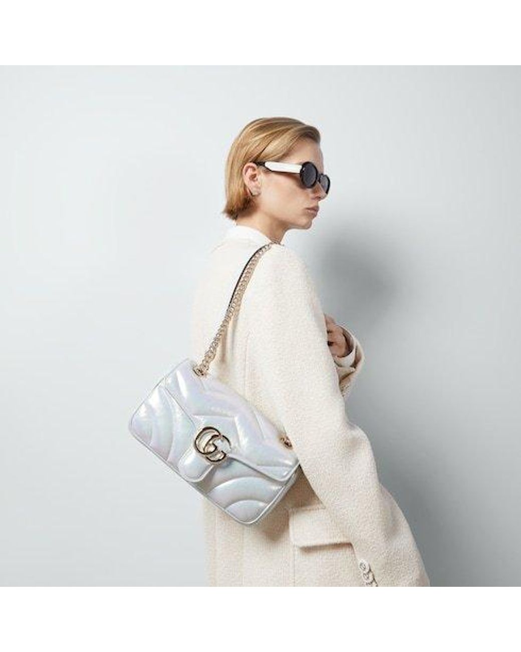 Gucci Gray Gg Marmont Small Shoulder Bag