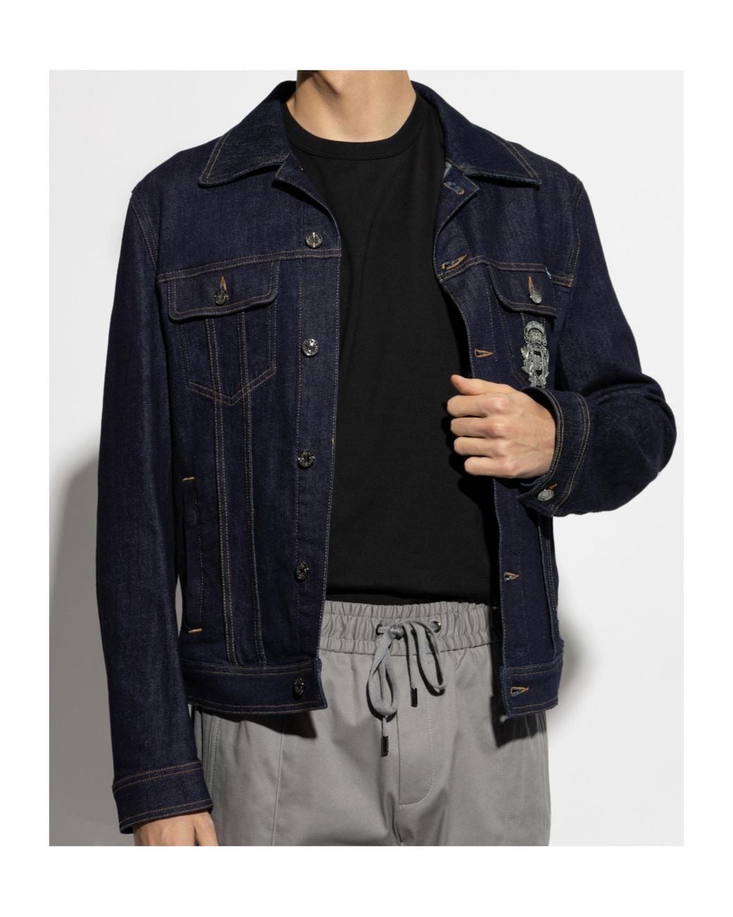 Dolce & Gabbana Blue Heraldic Patch Denim Jacket for men