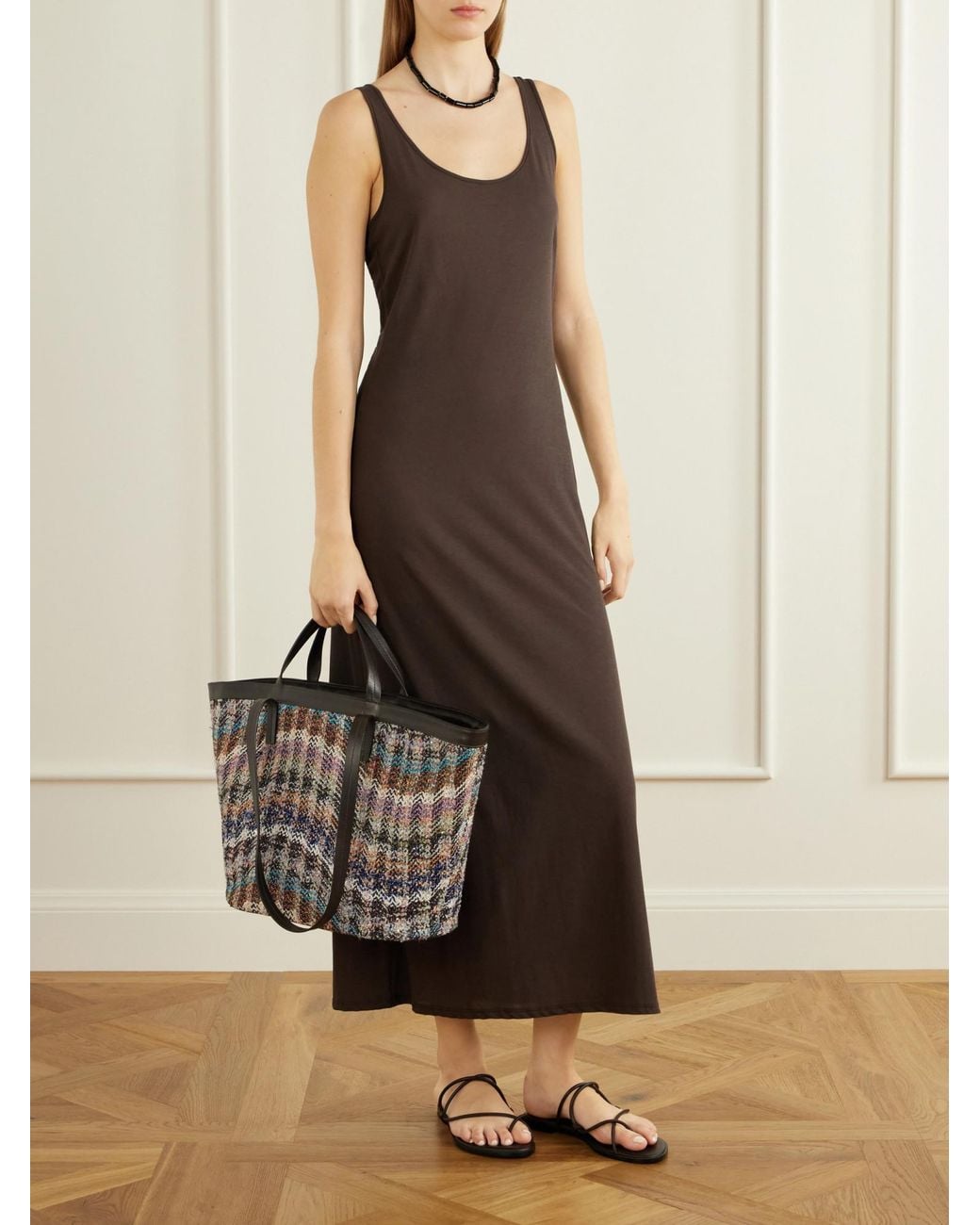 Missoni Medium Leather-Trimmed Metallic Crochet-Knit Tote