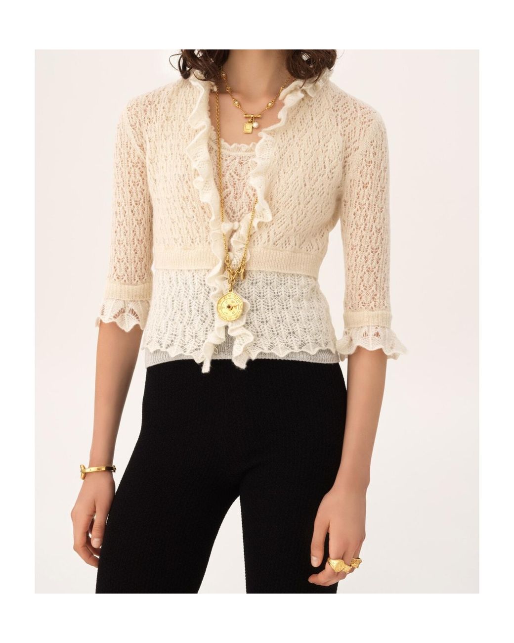 Chloé White Ruffled Cropped Cardigan