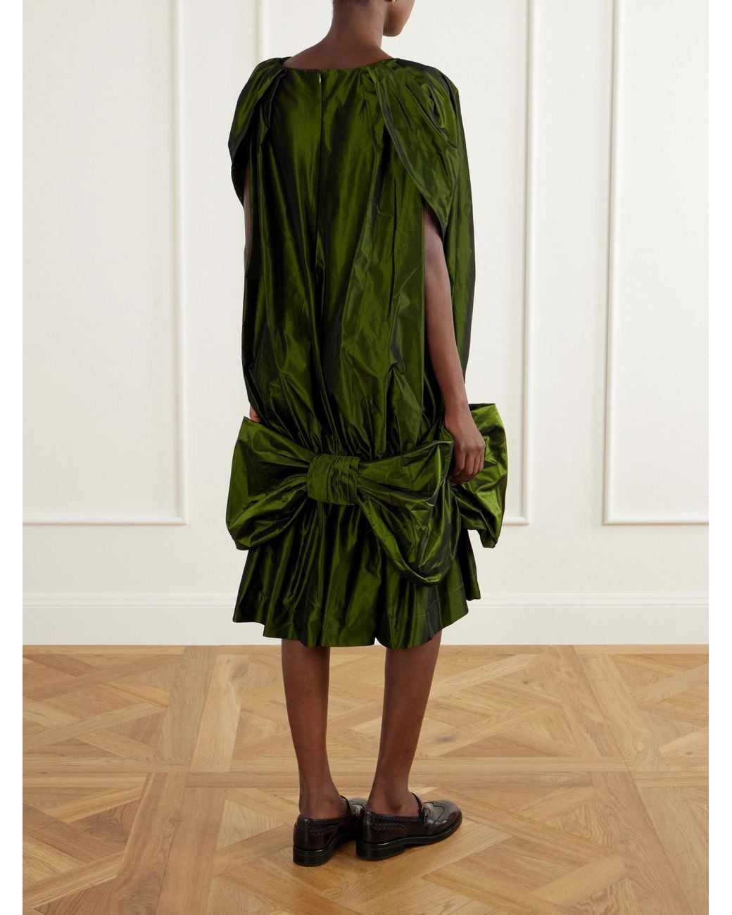 Simone Rocha Green Bow-Detailed Taffeta Midi Dress