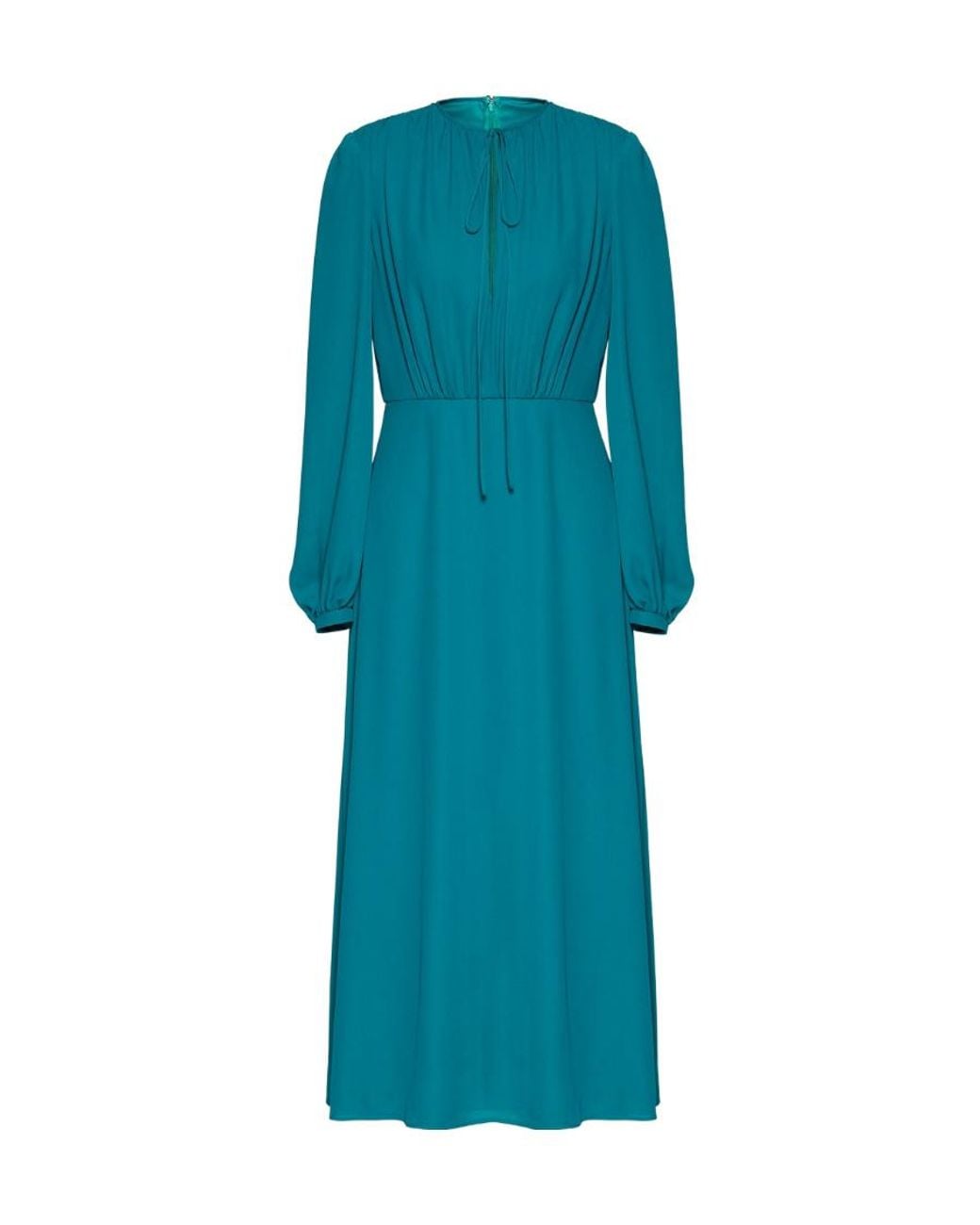 Valentino Blue Puff-Sleeve Silk Dress