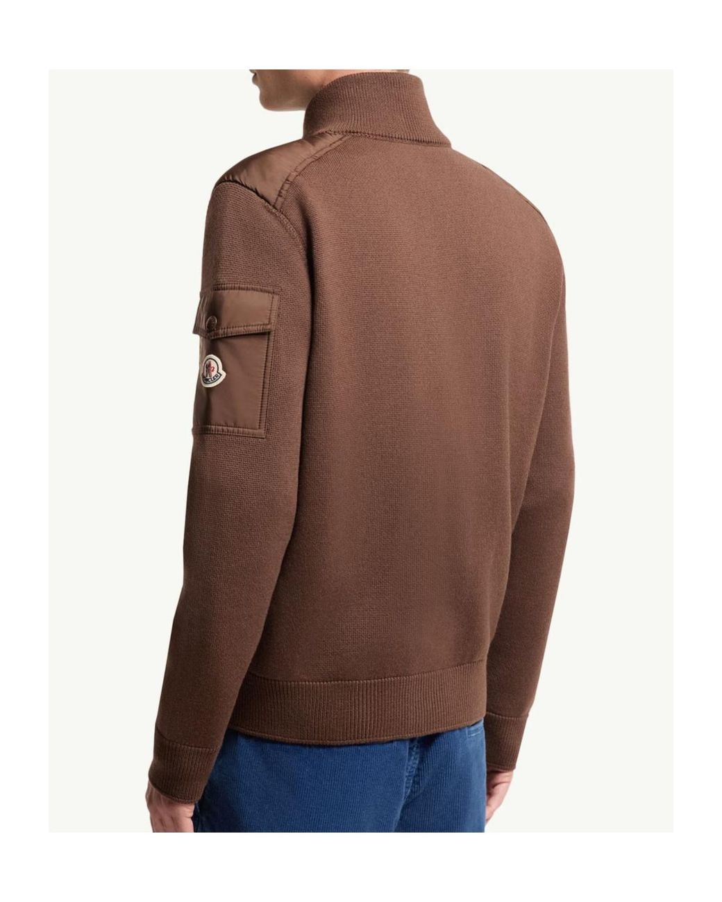 Moncler Brown Logo Patch High-Neck Cardigan for men