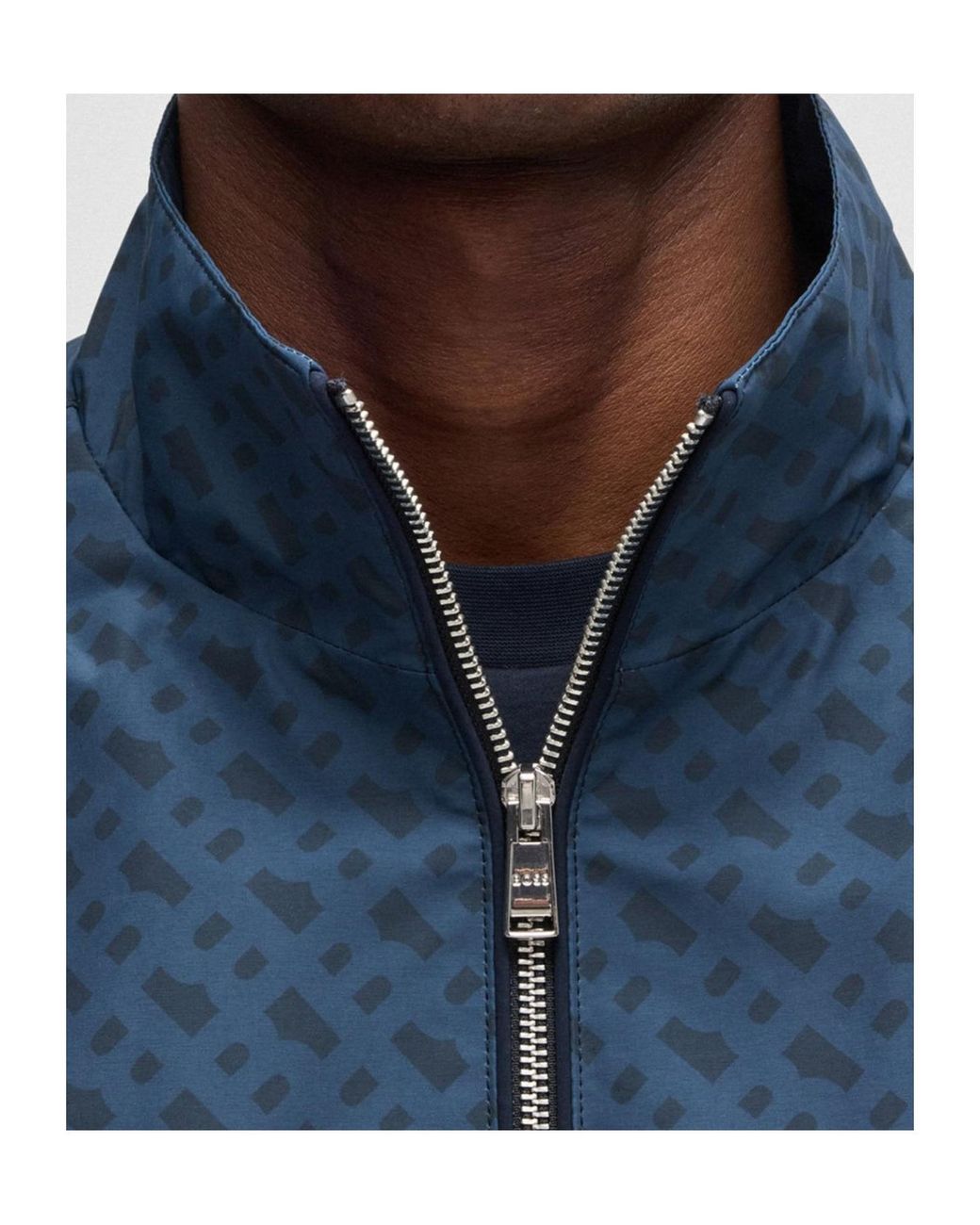 Boss Blue High Collar Long Sleeve Casual Jacket for men
