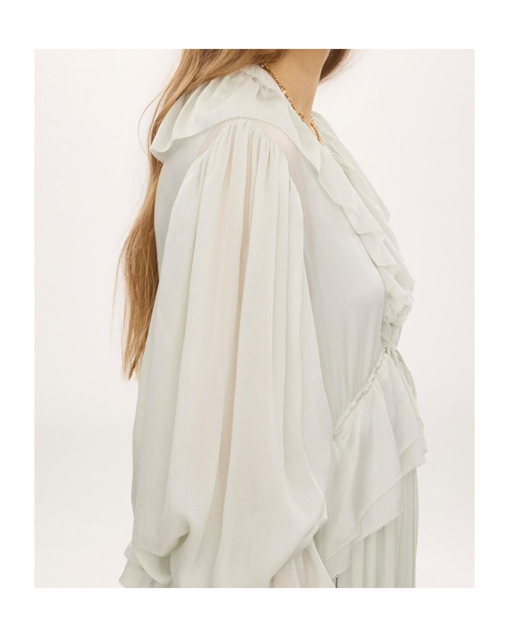 Chloé White Twill Long Pleated Dress