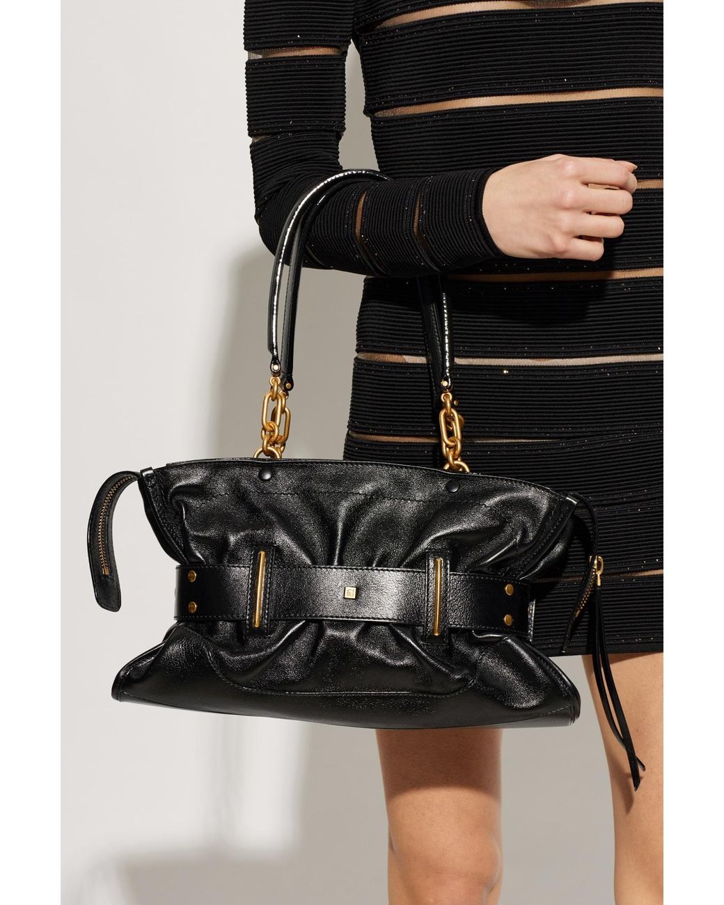 Balmain Black Anthem Buckled Shoulder Bag