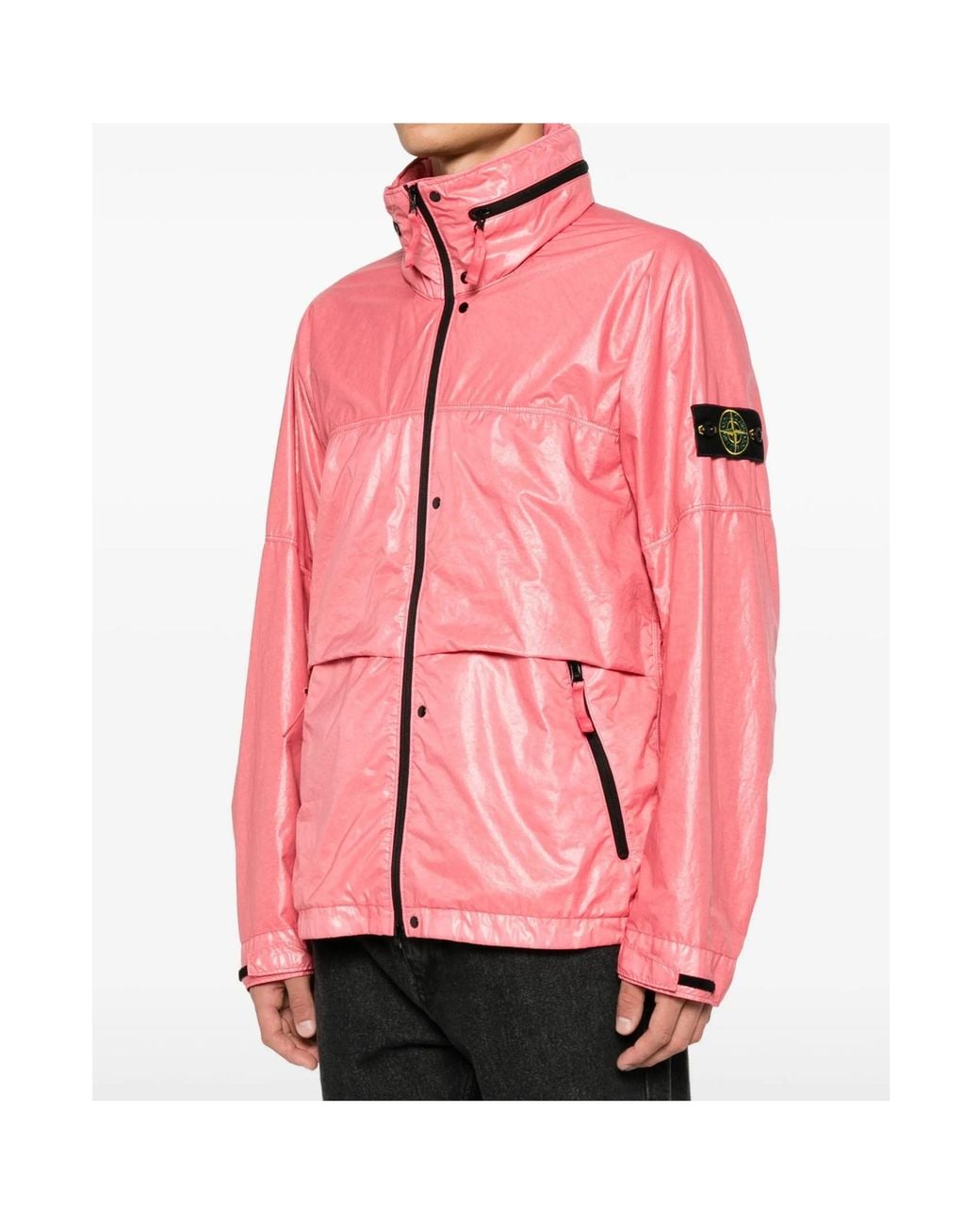 Stone Island Pink Logo-Patch Metallic Finish Jacket for men