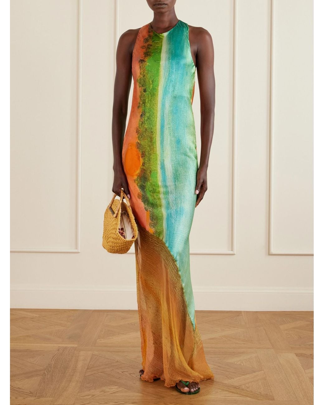 Donde Esteban Blue Printed Silk-Blend Maxi Dress