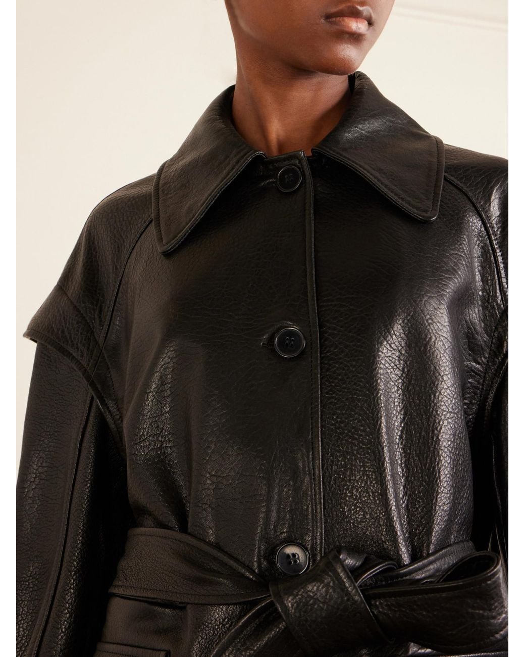 Nour Hammour Black Belted Leather Jacket