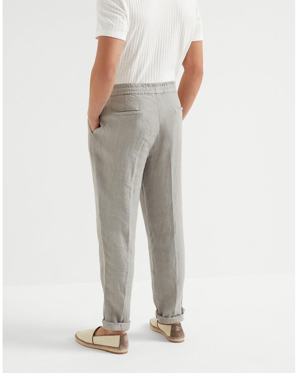 Brunello Cucinelli Gray Elasticated Waistband Drawstring Pants for men