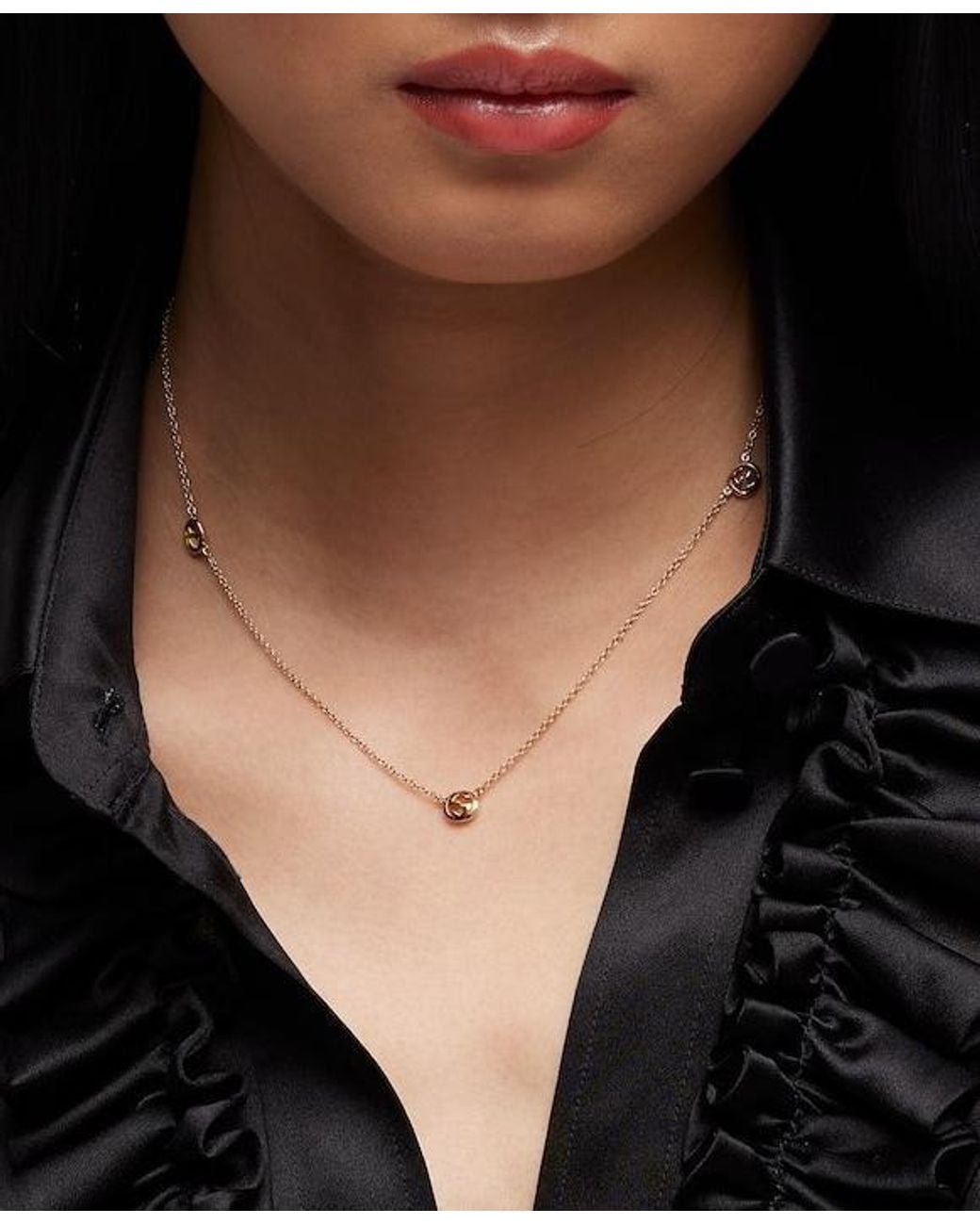 Gucci White Interlocking 18K Pendant Necklace