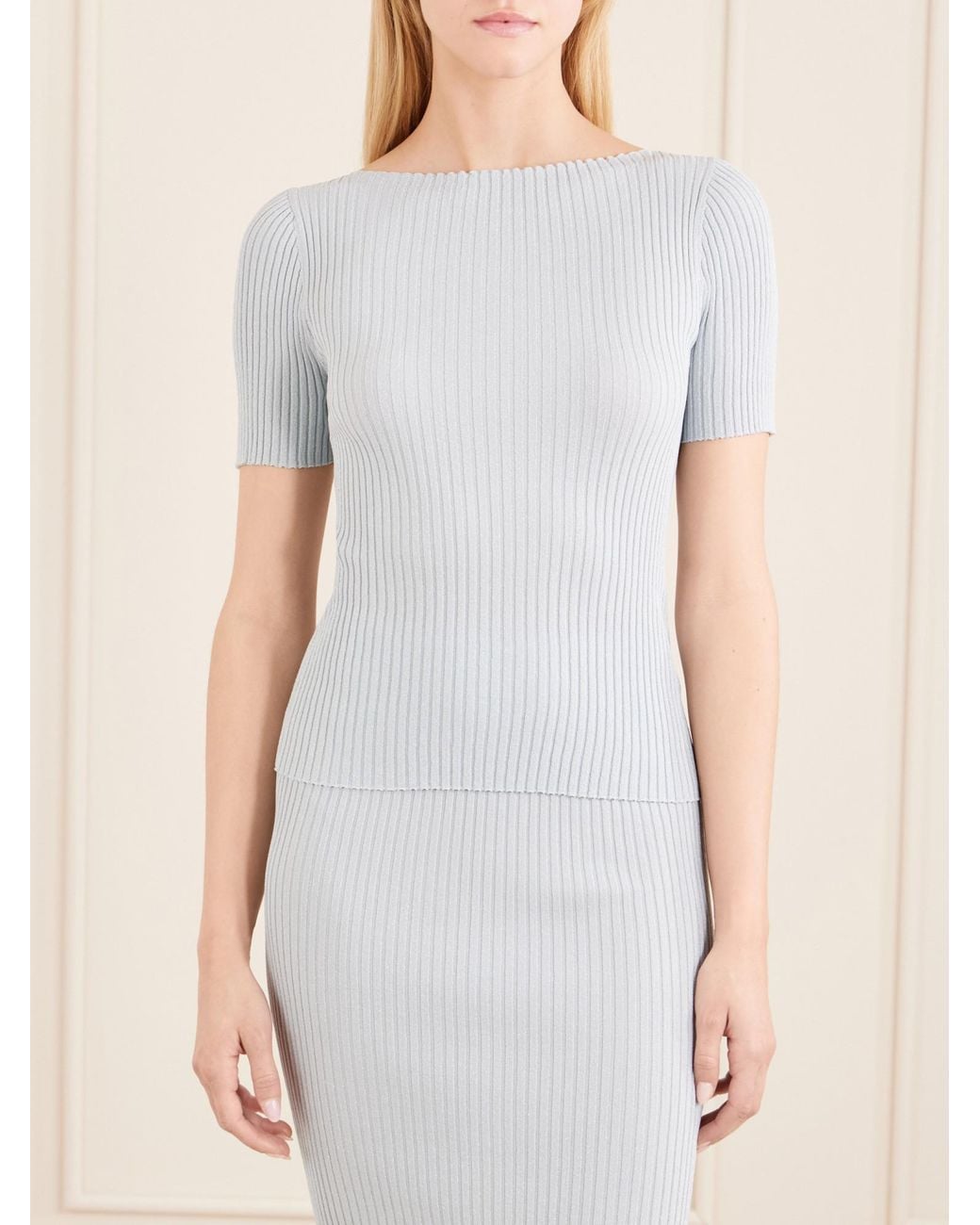 Leset White Blake Metallic Ribbed-Knit T-Shirt