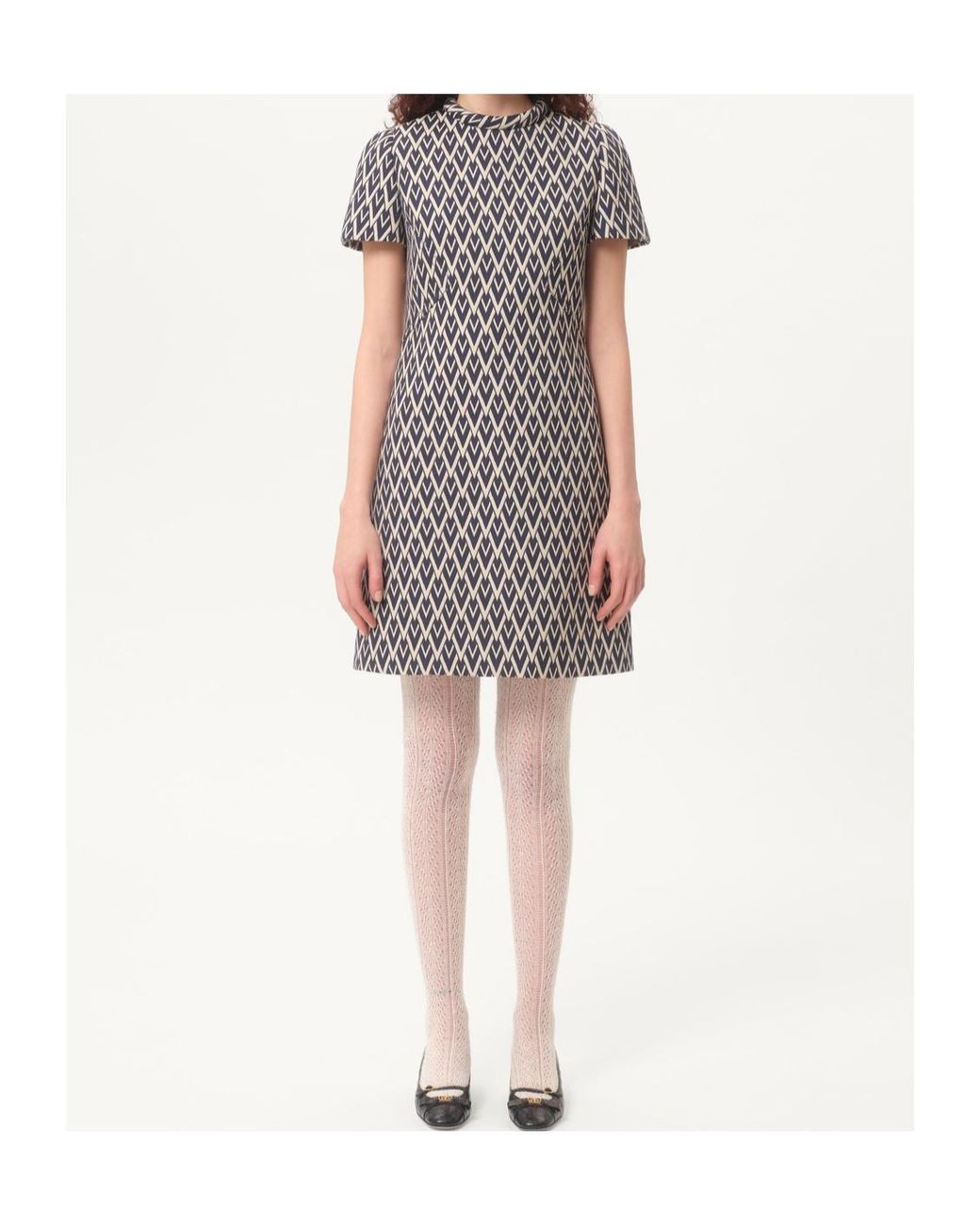 Valentino Gray All-Over Patterned Short-Sleeved Mini Dress