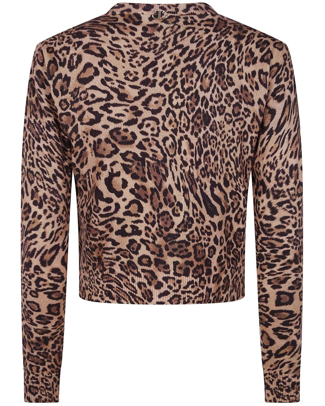 Twinset Brown Leopard-Print Buttoned Crewneck Cardigan