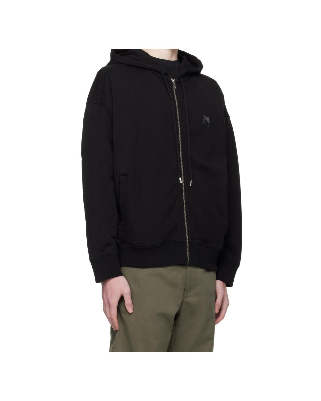 Maison Kitsuné Black Maison Kitsuné Fox Patch Zip-Up Hoodie for men