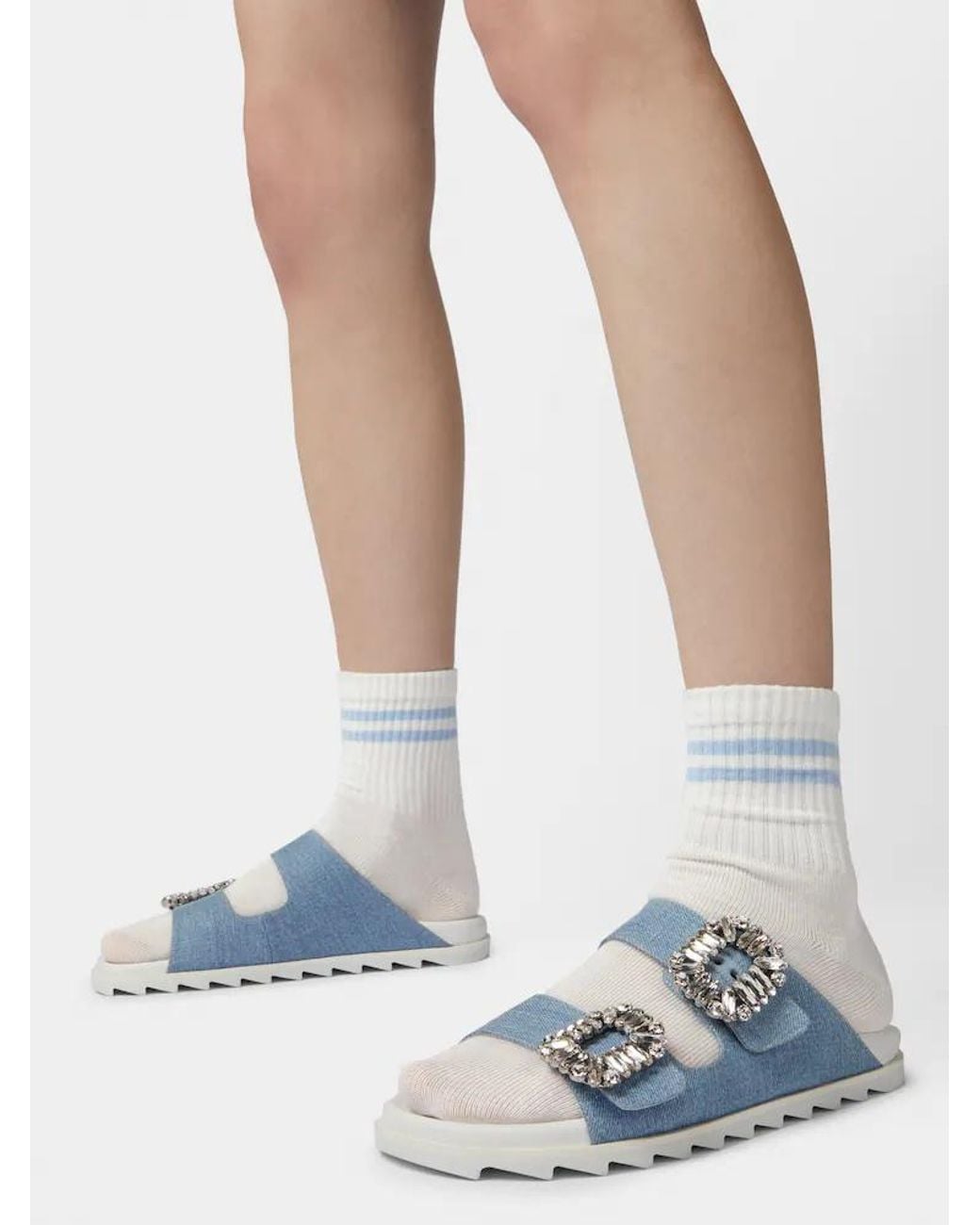 Roger Vivier Blue Slidy Viv' Strass Buckle Mules