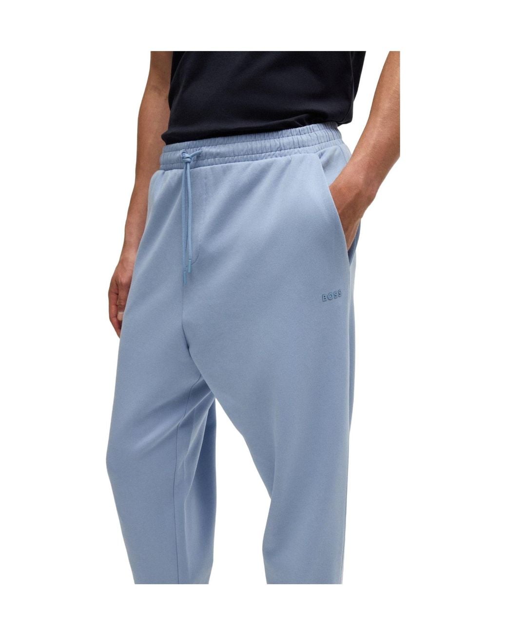 Boss Blue Solid Color Curved Joggers for men