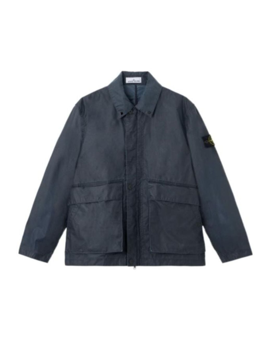 Stone Island Blue Logo Patch Buttoned Jacket for men