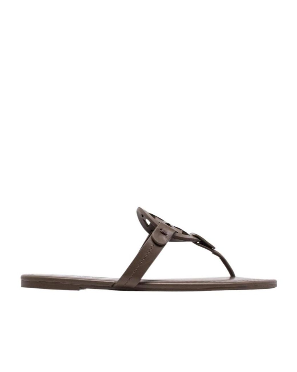 Tory Burch Brown Miller Logo Flat Sandals