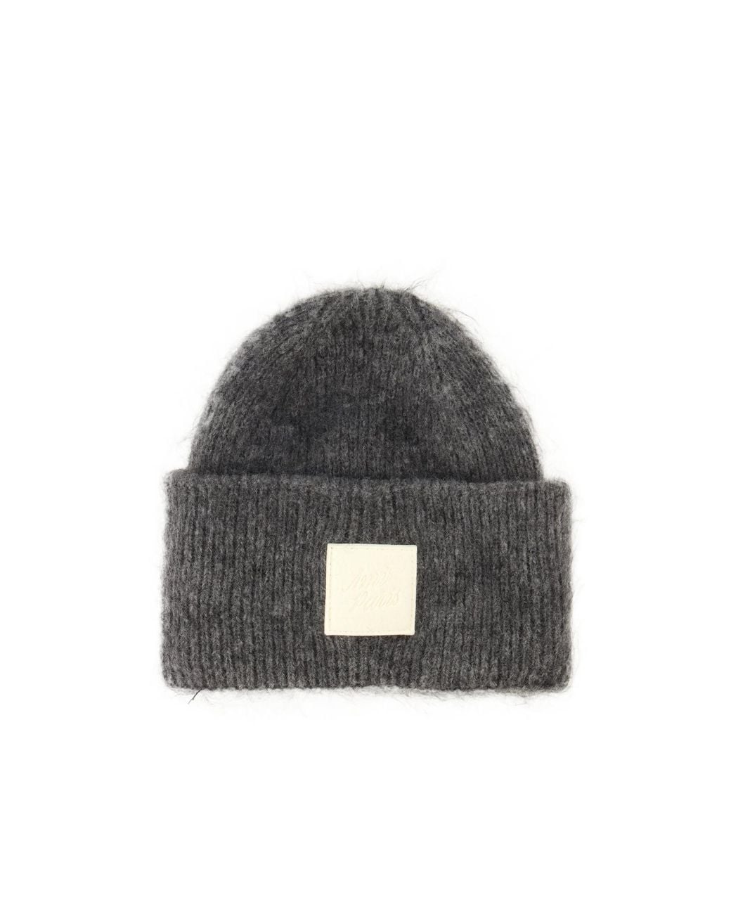 AMI Gray Ami Logo Patch Knitted Beanie for men