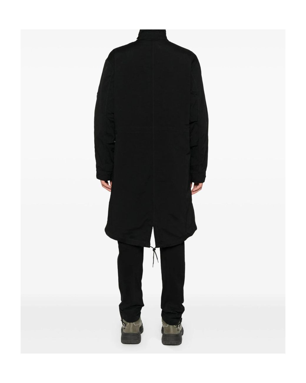 C P Company Black Button-Fastening Lens-Detail Coat for men